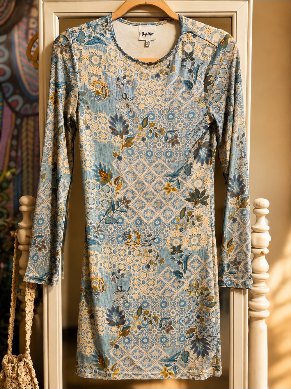 Sky Blue Floral Long-Sleeve Women's Dress by Style & Co.